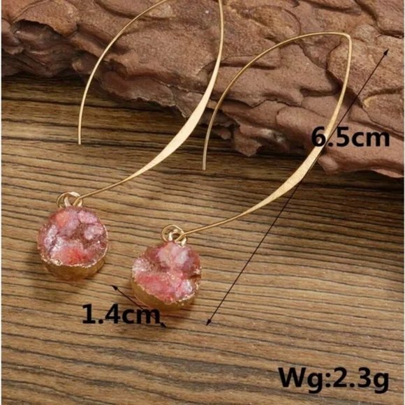 Pink Poly Resin Round Drop Earrings - Picture 2 of 4